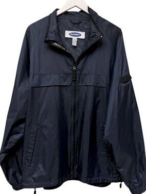 Old Navy Windbreaker Jacket Mens XL Navy Blue Full Zip Mesh Lined Nylon